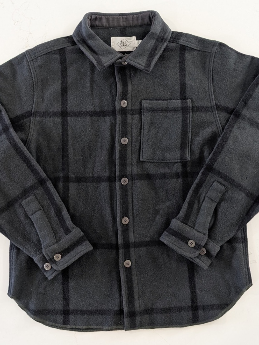 Alex Crane Park Brushed Wool Shirt Jacket L Large Dark Grey Ink Plaid NEW $295